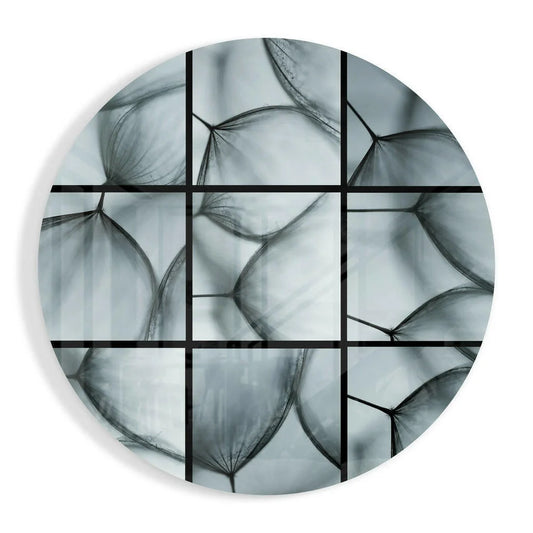 Black and white dandelion seed head tempered glass art coaster set