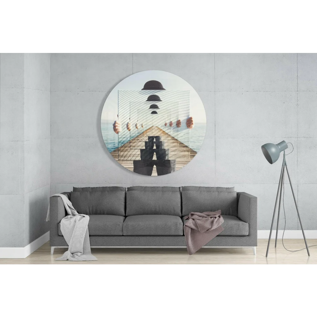 Stunning tempered glass art with bold geometric design and black accents