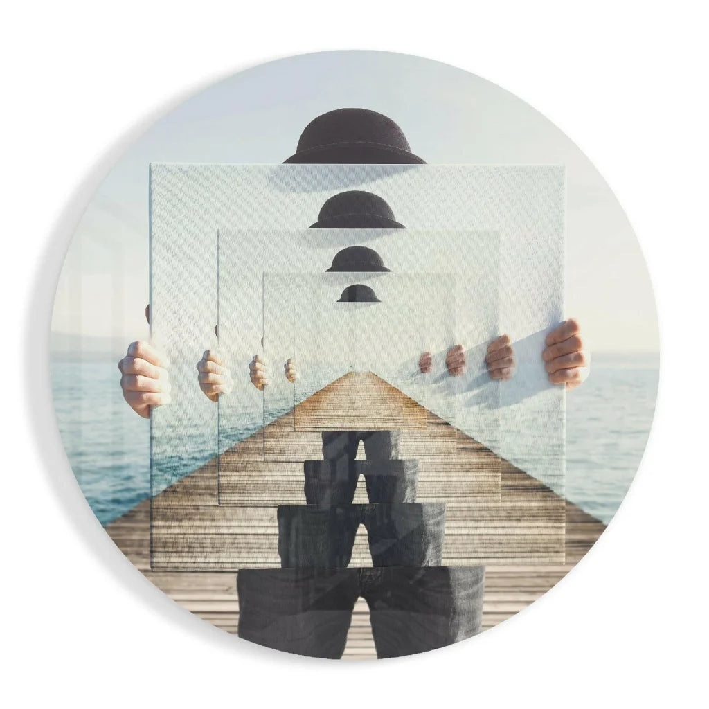 Black and white striped tie on stunning tempered glass art