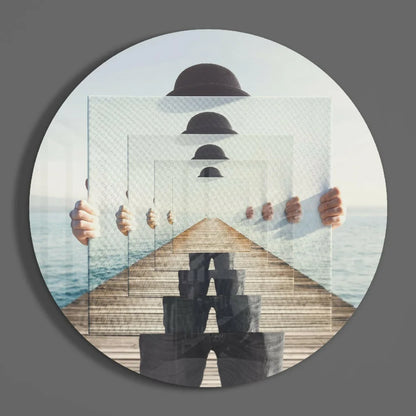 Glossy black bowler hat in stunning tempered glass art