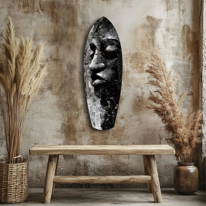 Stunning tempered glass art of black stone mask with tribal face design