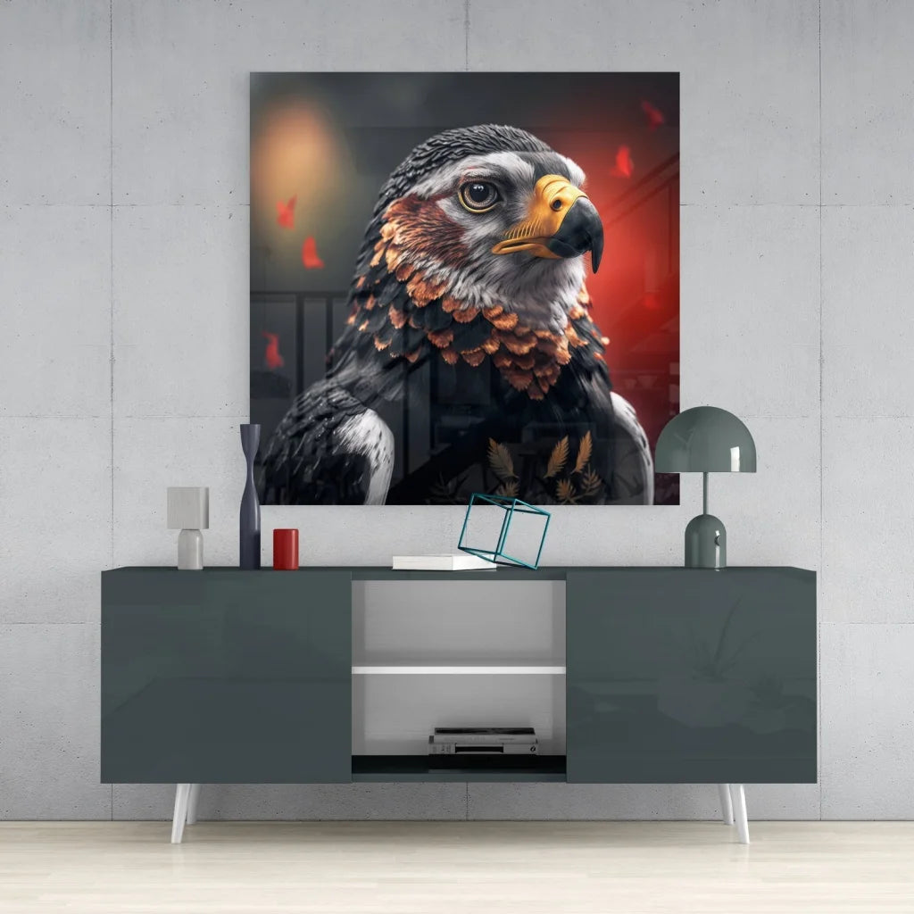 Majestic eagle on golden wheat in stunning tempered glass art