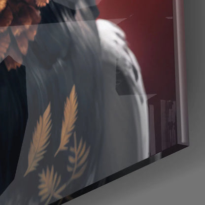 Dark gray canvas glass art with golden wheat and majestic eagle