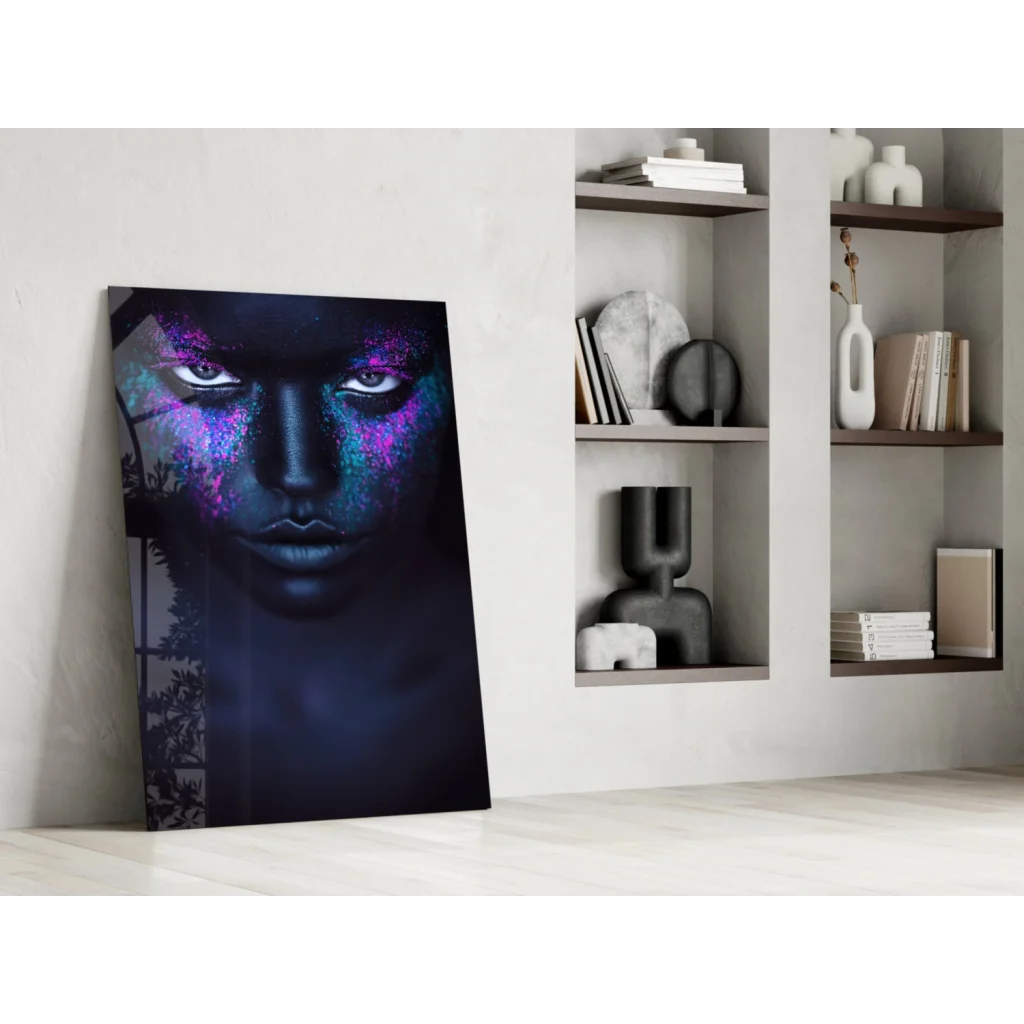 Starry-eyed woman canvas print on tempered glass art
