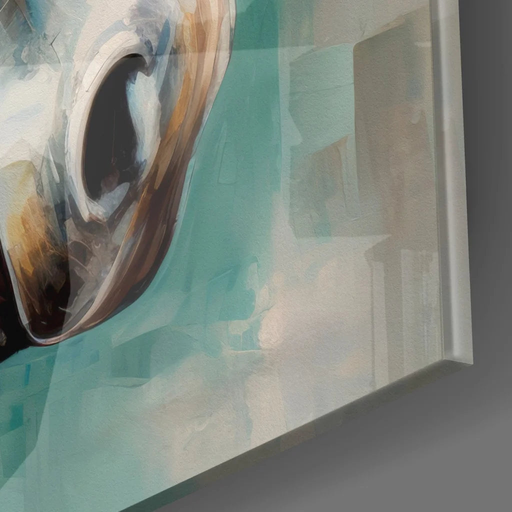 Stylized eye on tempered glass art, vibrant design