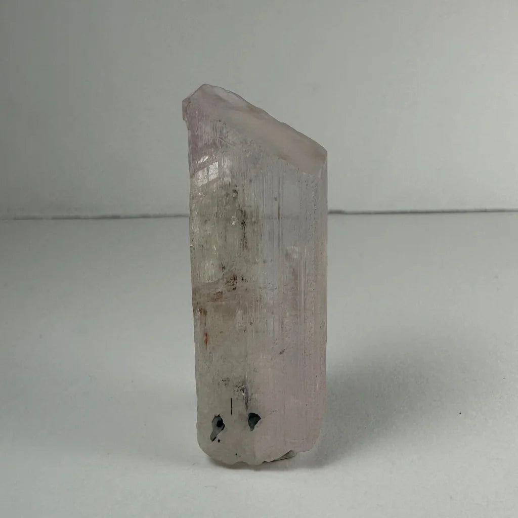Stunning terminated pink spodumene kunzite crystal with translucent pink quartz and jagged top