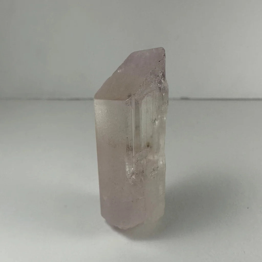 Stunning terminated pink spodumene kunzite crystal with translucent facets