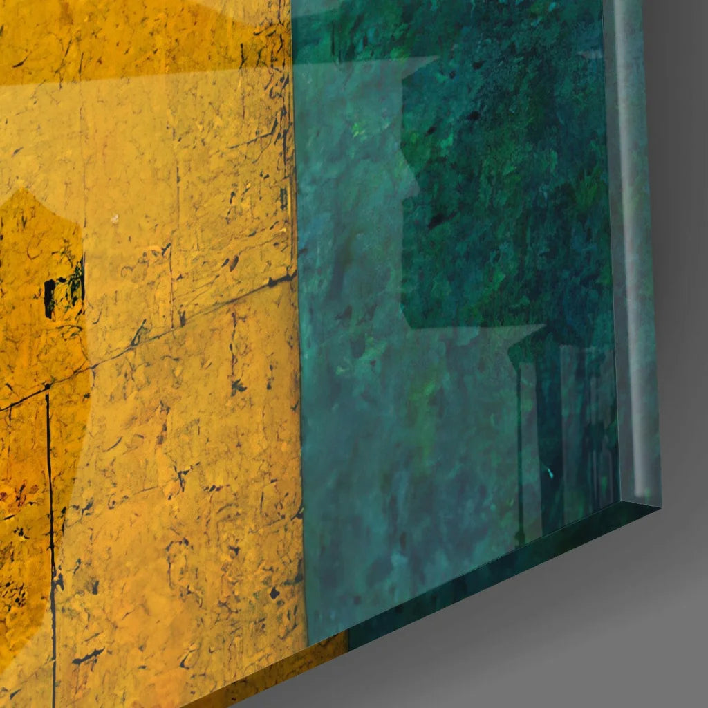 Stunning textured abstract wall art in golden teal and red