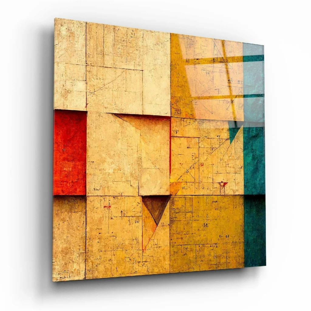 Stunning textured abstract wall art in golden teal and red