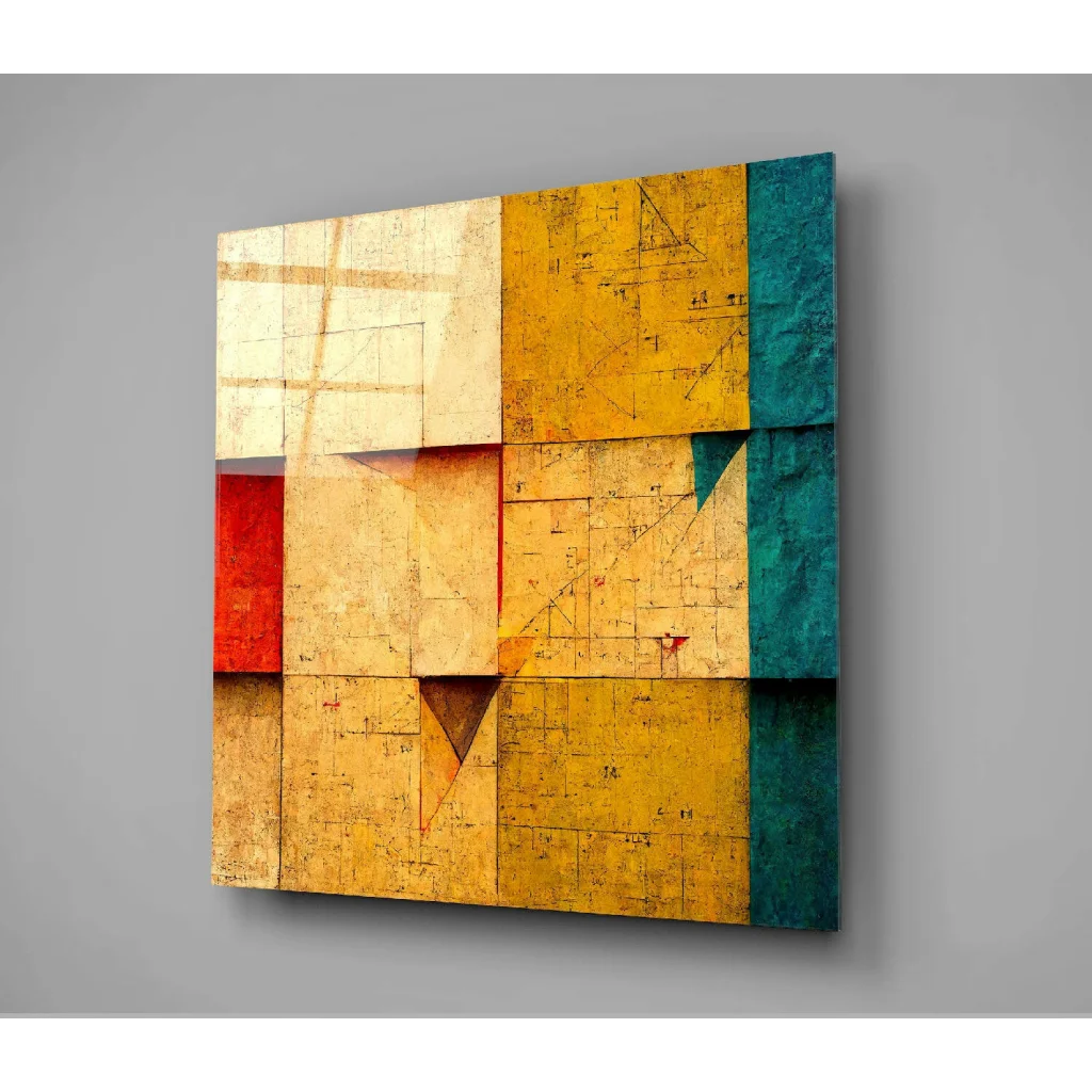 Stunning textured abstract wall art in golden teal and red layers