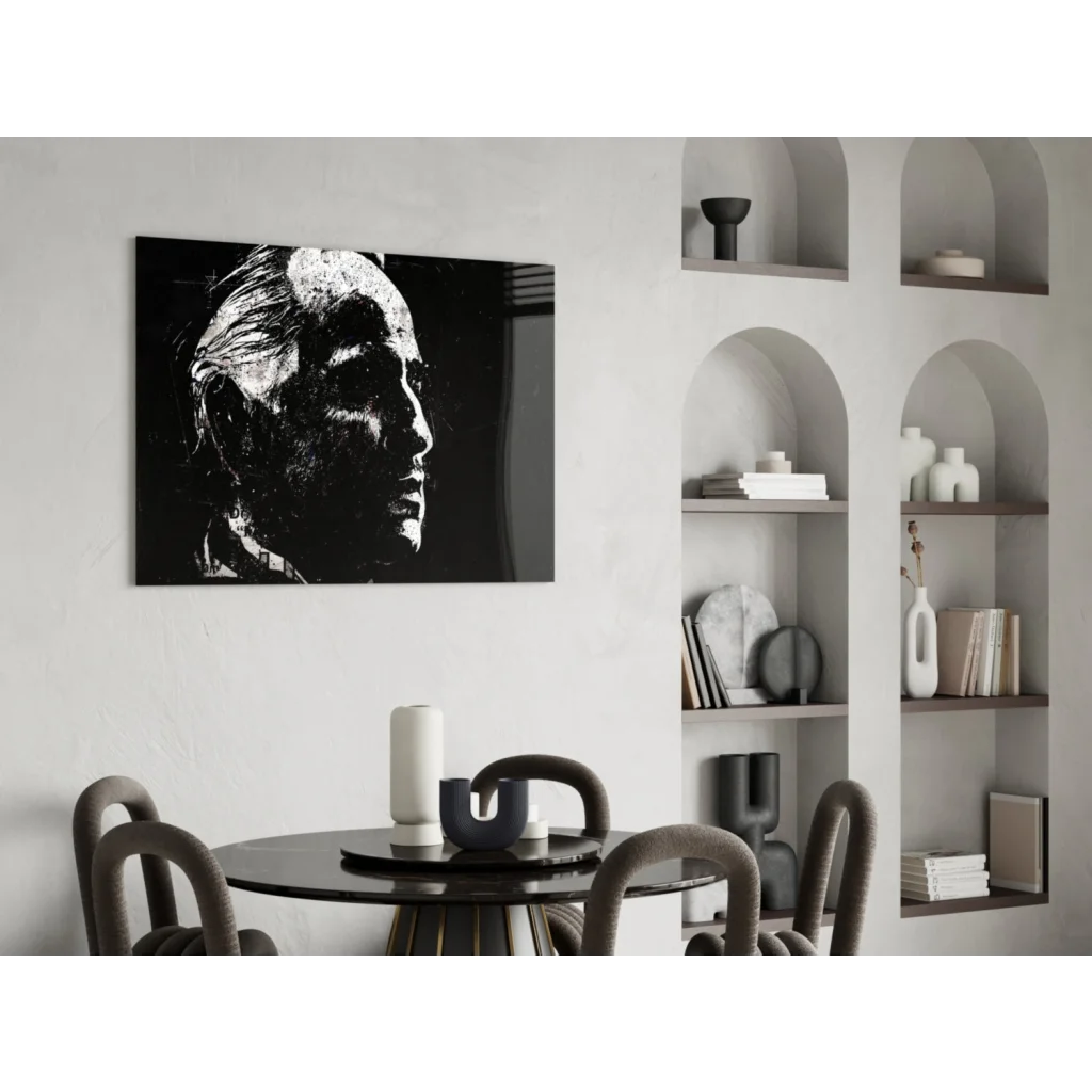 Black and white Banksy-style textured portrait man wall art print