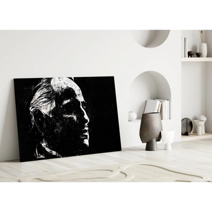 Black and white textured portrait wall art print on canvas