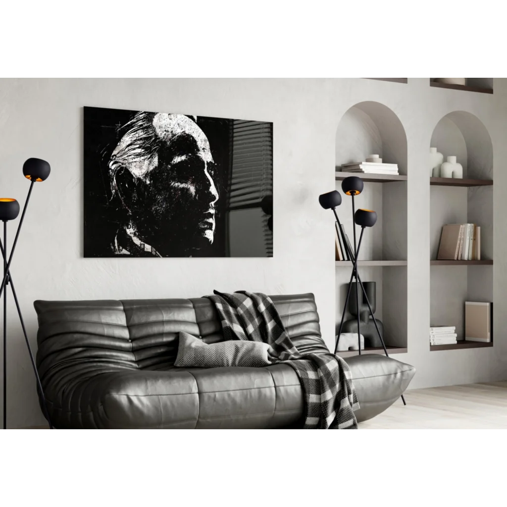 Stunning black leather sofa wall art print on canvas