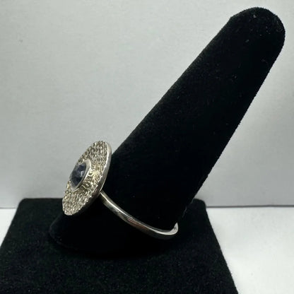 Stunning textured silver iolite ring with deep blue gemstone
