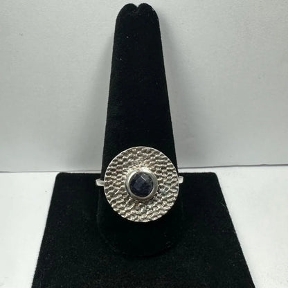 Stunning textured silver iolite ring with deep blue gemstone