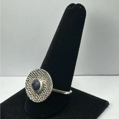 Stunning textured silver iolite ring with deep blue gemstone