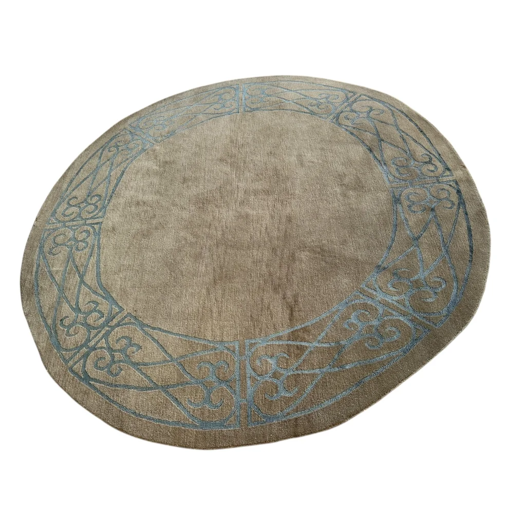 Stunning Tibetan rug with blue border design and Celtic knot pattern