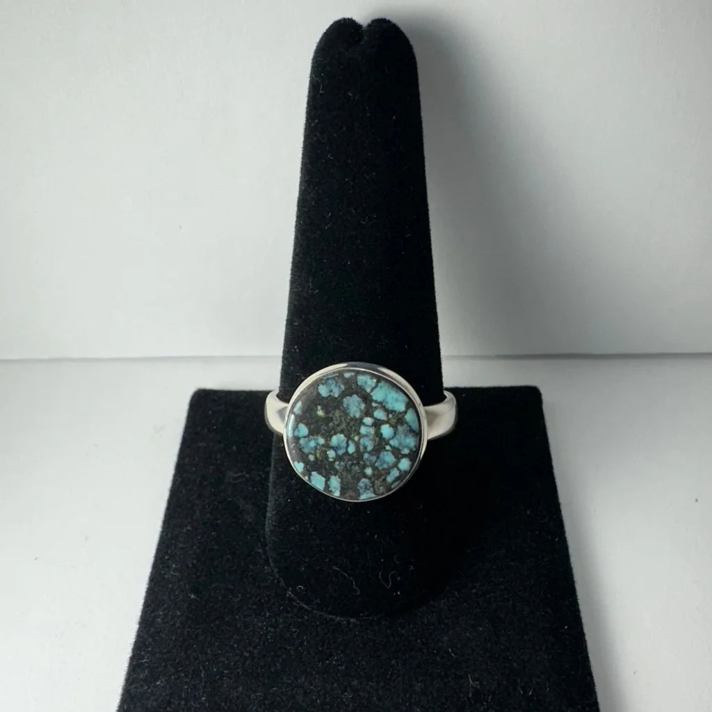 Stunning Tibetan turquoise ring in sterling silver with speckled stone