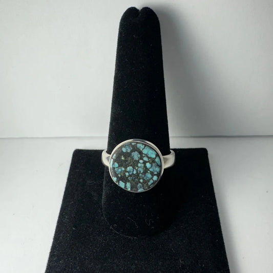 Stunning Tibetan turquoise ring in sterling silver with speckled stone