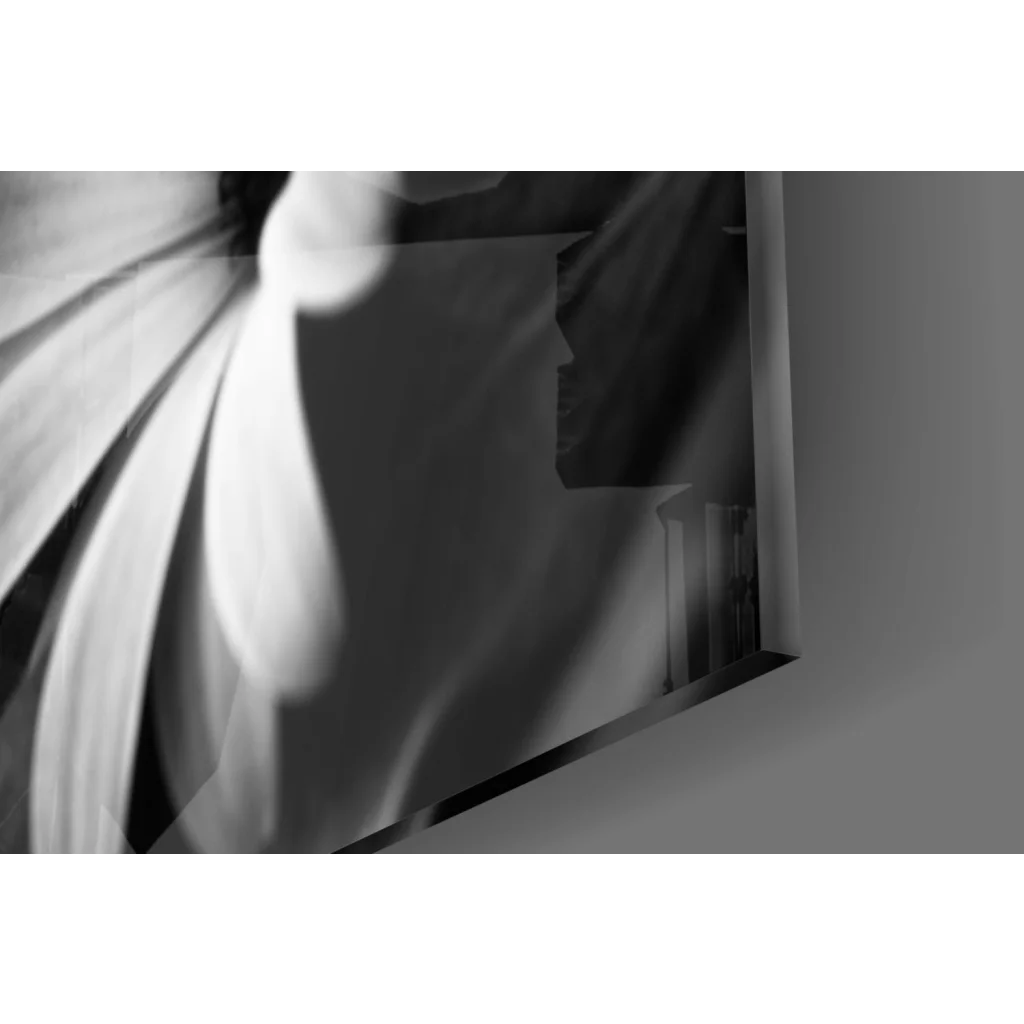 Black and white floral scarf with lace trim glass wall art