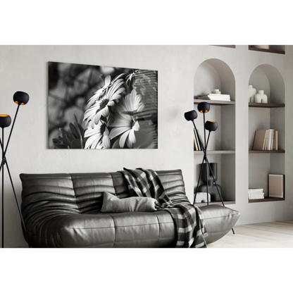 Stunning black and white floral wall art canvas print on wall