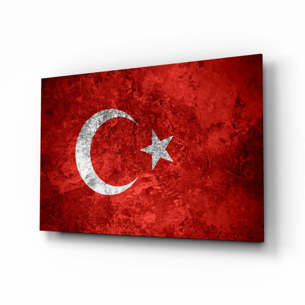 Red grunge Turkish flag canvas wall art with crescent moon and star
