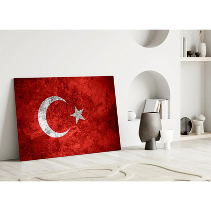 Red and white Turkish flag canvas wall art with vintage grunge design