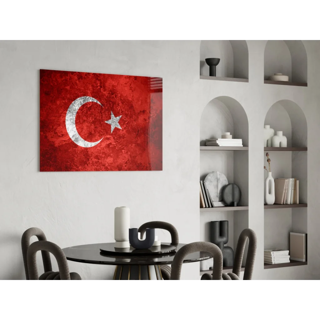 Distressed red white Turkish flag wall art in vintage grunge style