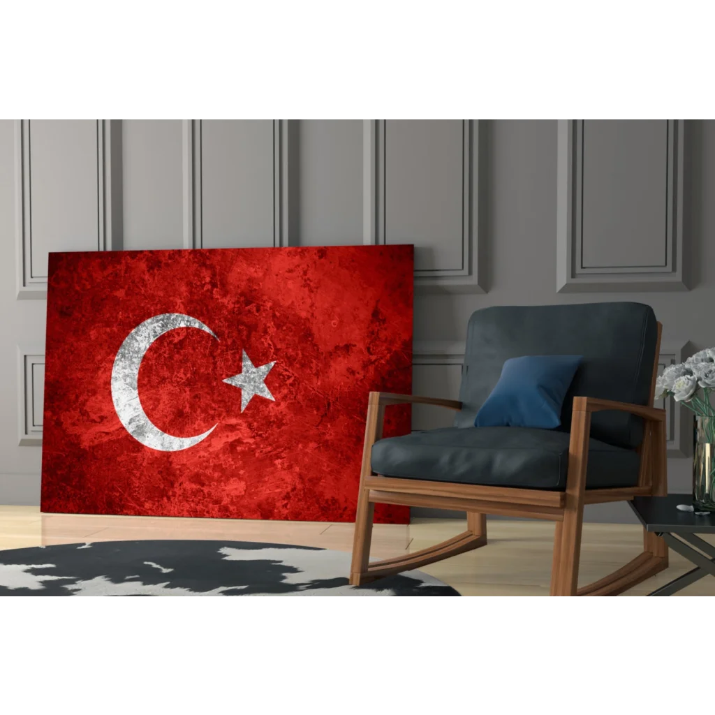 Red Turkish flag wall art with vintage grunge distressed texture