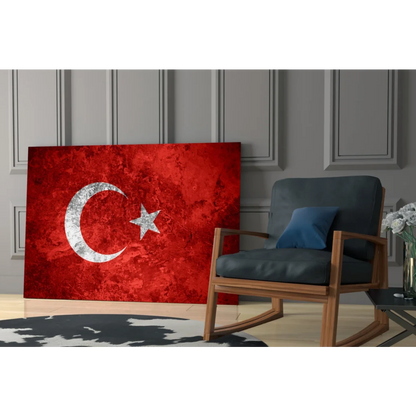 Red Turkish flag wall art with vintage grunge distressed texture