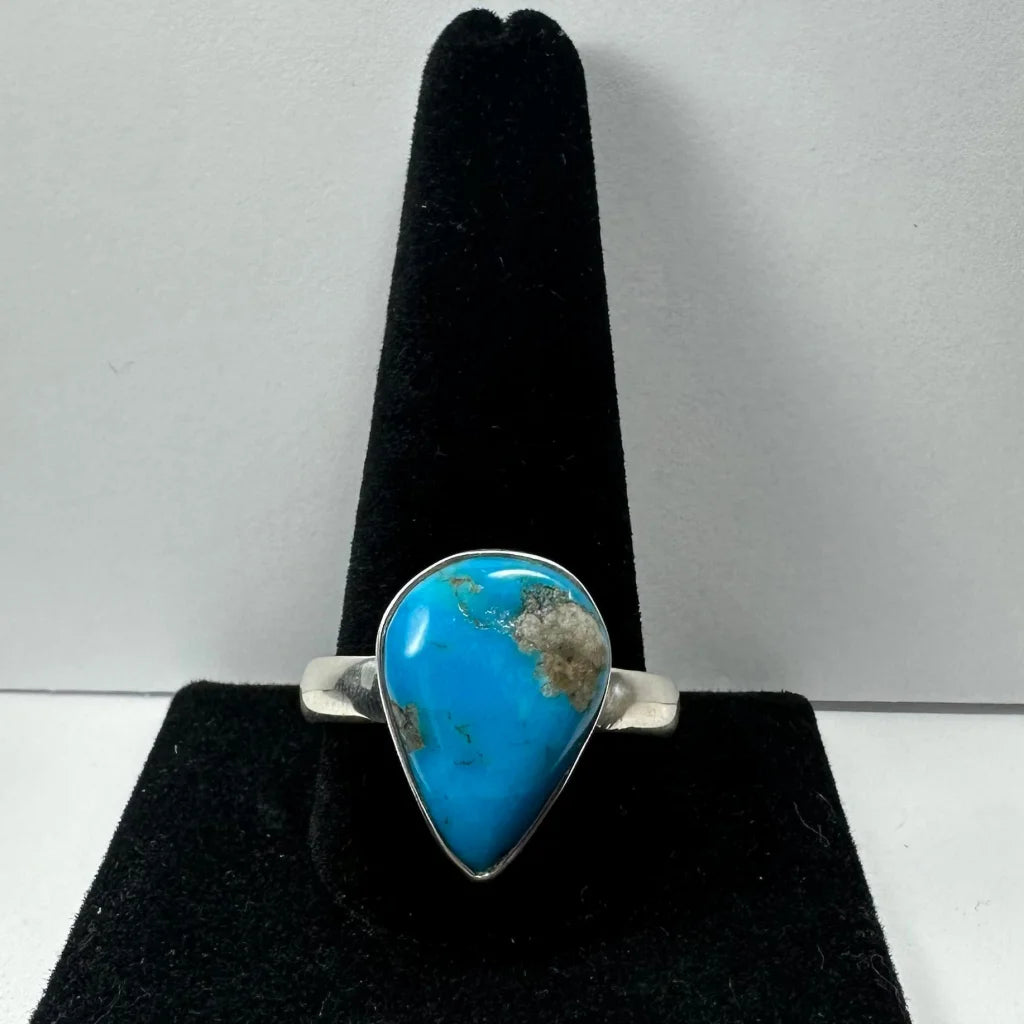 Stunning turquoise ring in sterling silver with natural matrix teardrop