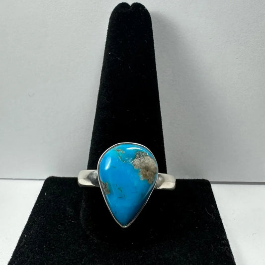 Stunning turquoise ring in sterling silver with natural matrix teardrop