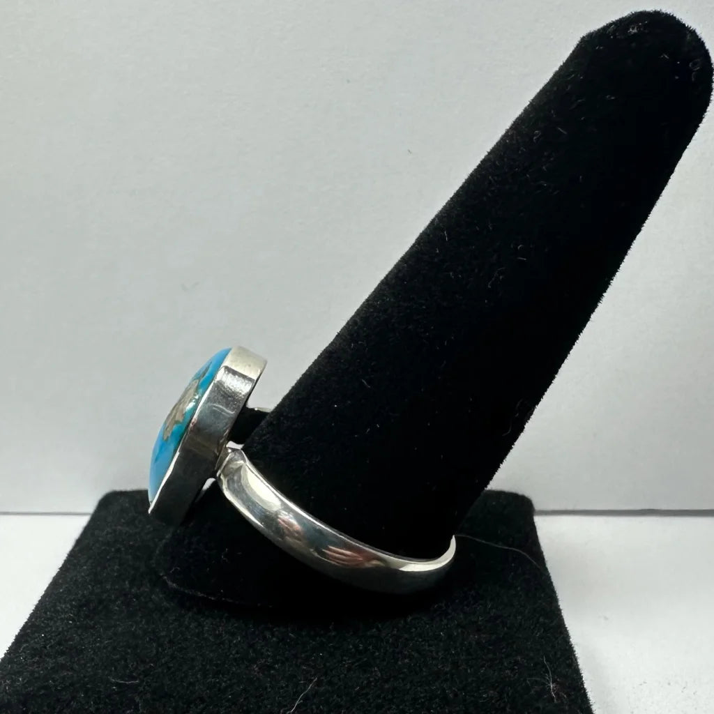 Stunning turquoise ring in sterling silver with natural matrix stone