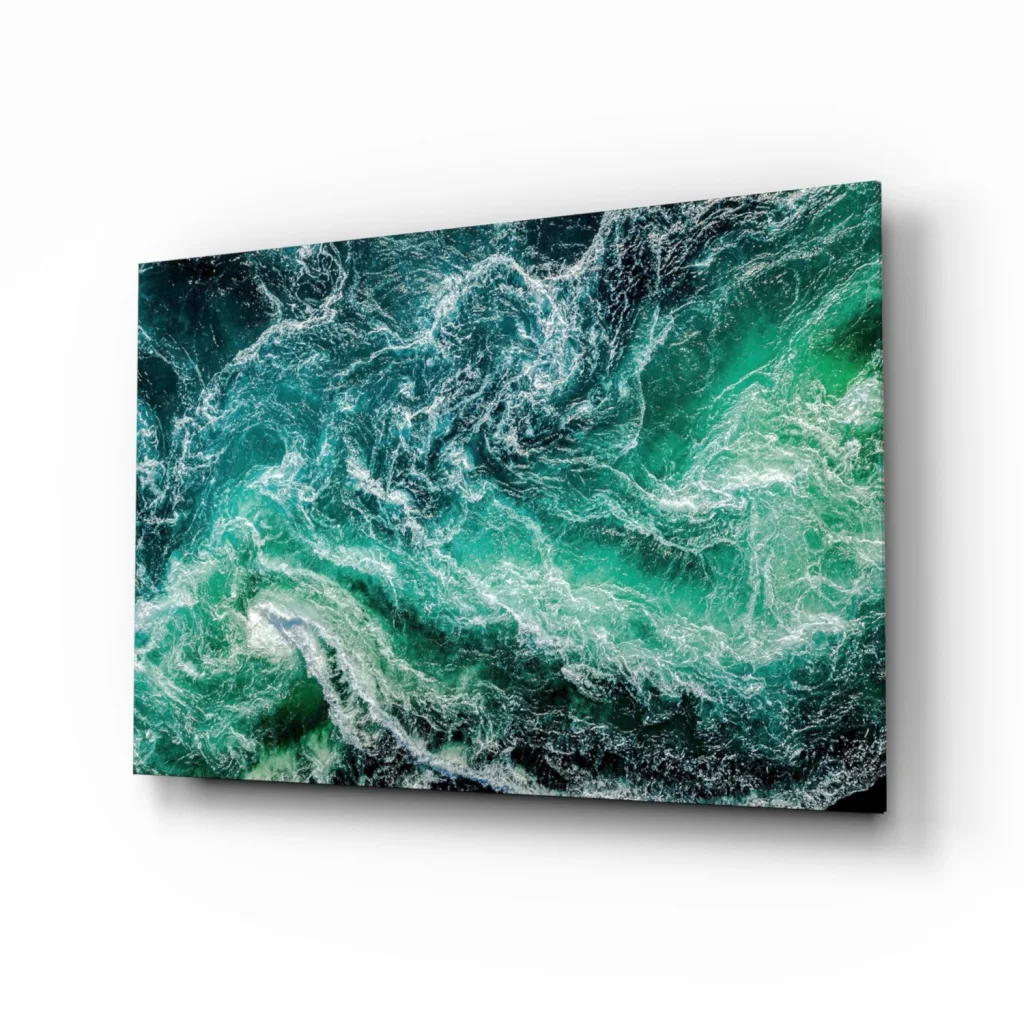 Stunning turquoise wave glass wall art canvas print