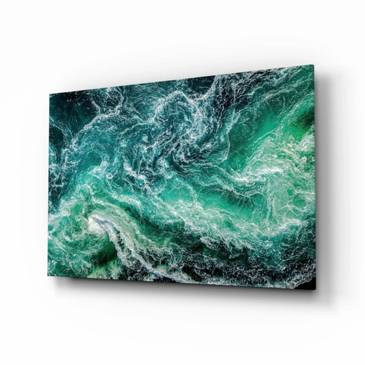 Stunning turquoise wave glass wall art canvas print