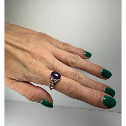 Stunning twisted silver amethyst ring with oval purple stone