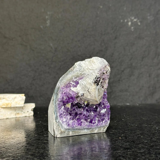 Stunning Uruguayan amethyst cathedral with clear quartz crown