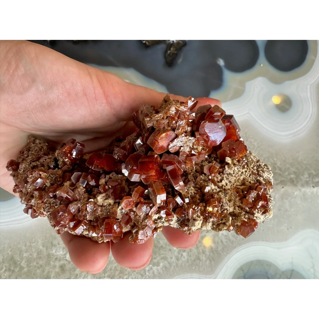Stunning vanadinite cluster from Mibladen, Morocco, with vibrant red crystals