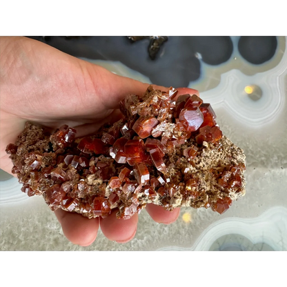 Stunning vanadinite cluster from Mibladen, Morocco, with vibrant red crystals