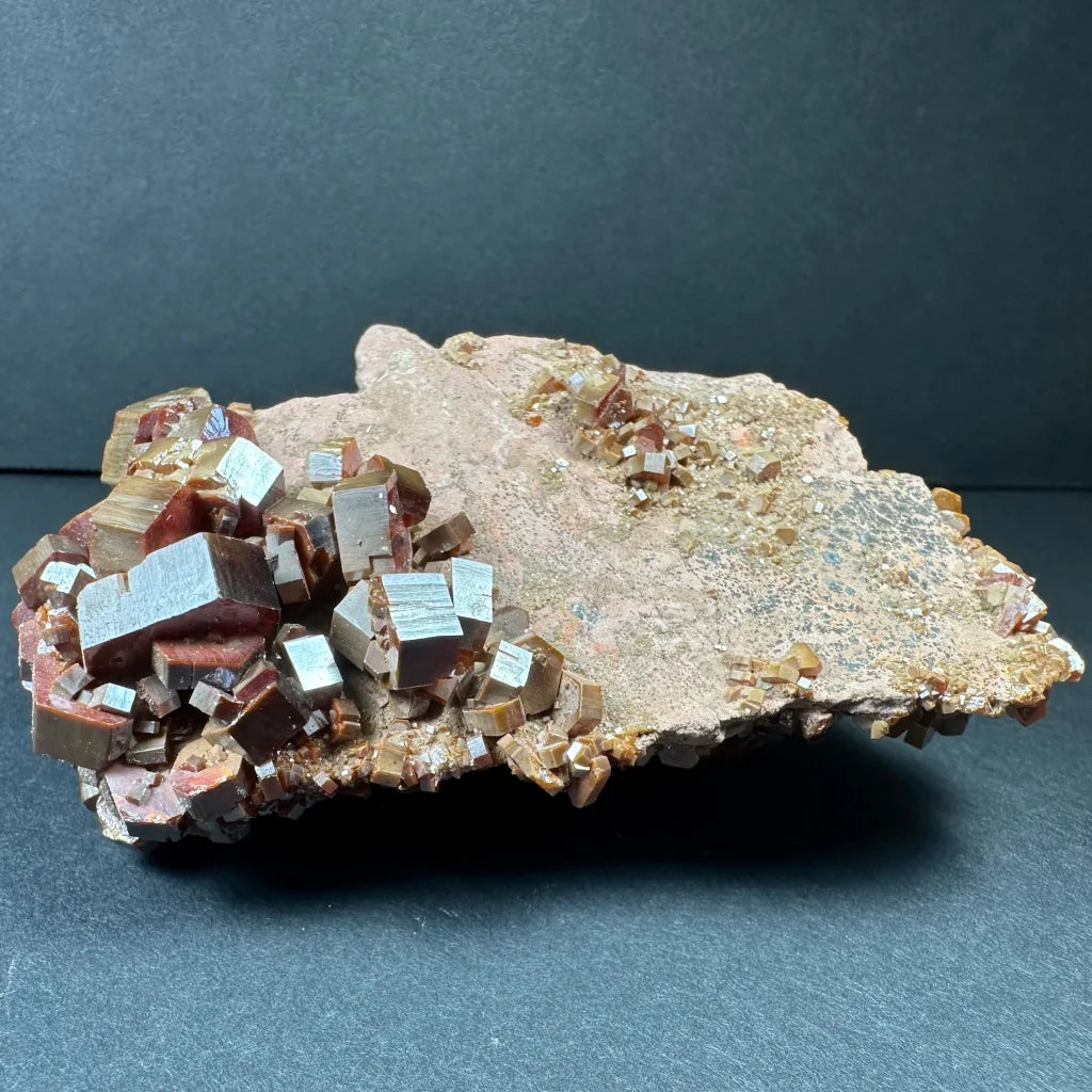 Stunning vanadinite cluster from Morocco with fiery cubic crystals