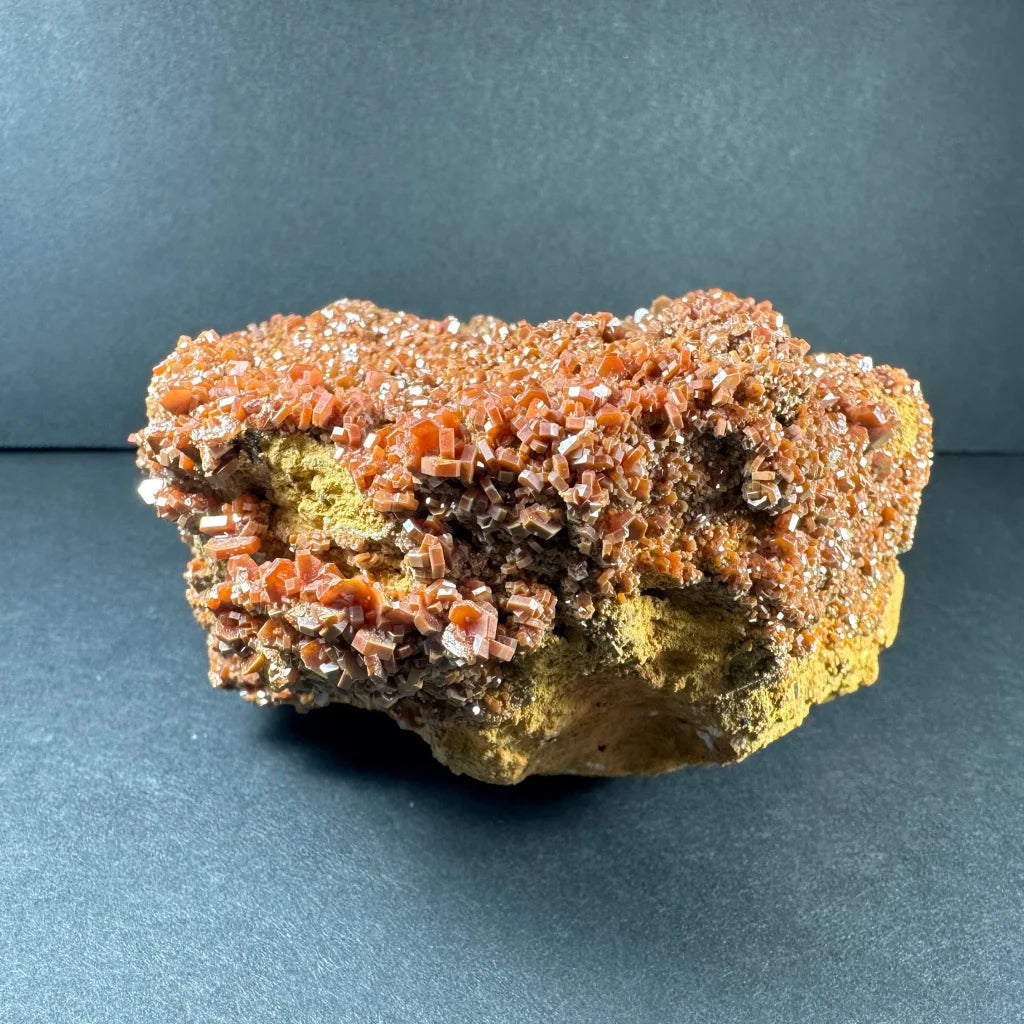 Stunning vanadinite crystals from Morocco on yellowish matrix