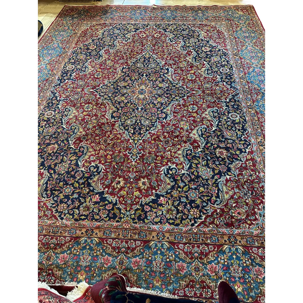 Stunning vintage fine Persian rug with red navy medallion and floral patterns