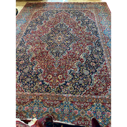 Stunning vintage fine Persian rug with red navy medallion and floral patterns