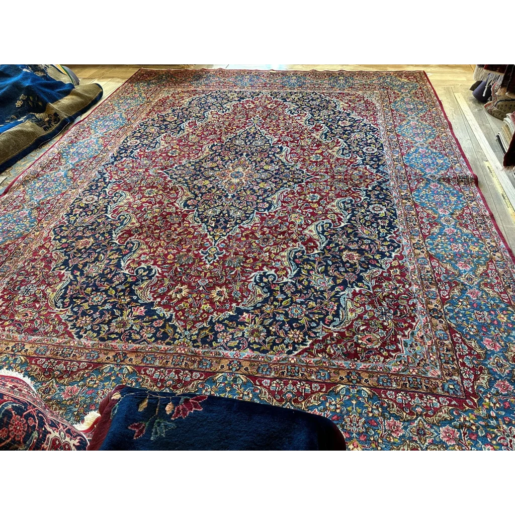 Stunning vintage fine Persian rug with red navy medallion and floral patterns