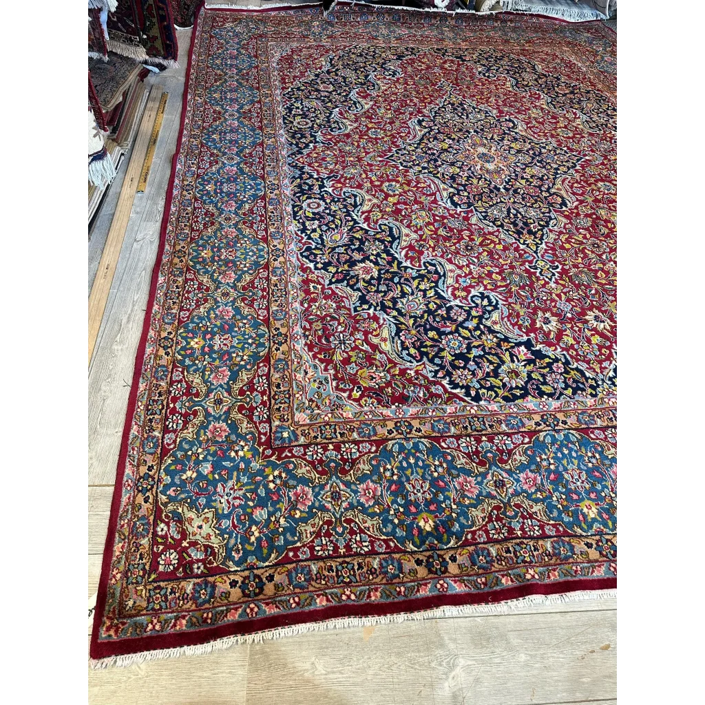 Stunning vintage fine Persian rug with red medallion and ornate patterns
