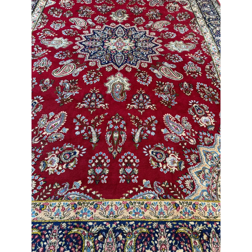 Vintage Kirman Persian rug in rich crimson with paisley floral patterns