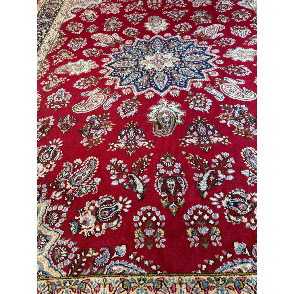 Stunning vintage Kirman Persian rug with rich red paisley floral patterns