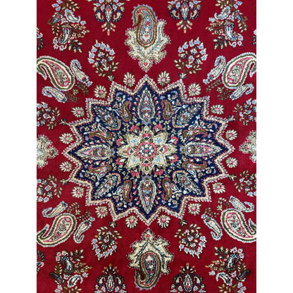 Vintage Kirman Persian rug with rich red intricate floral medallion