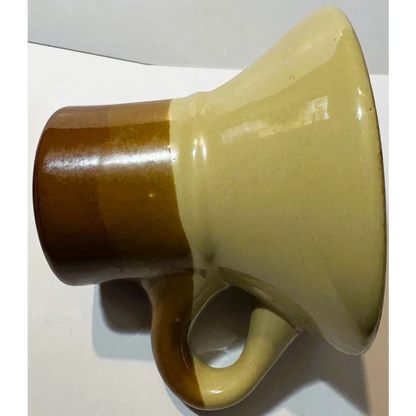 Vintage mid century studio pottery mug with two-tone brown and beige design