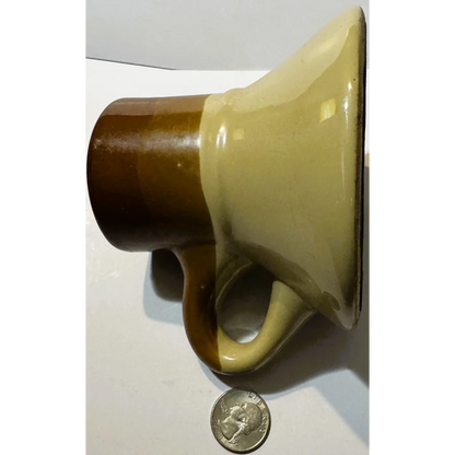Vintage mid century studio pottery mug with two-tone brown and beige handmade handle